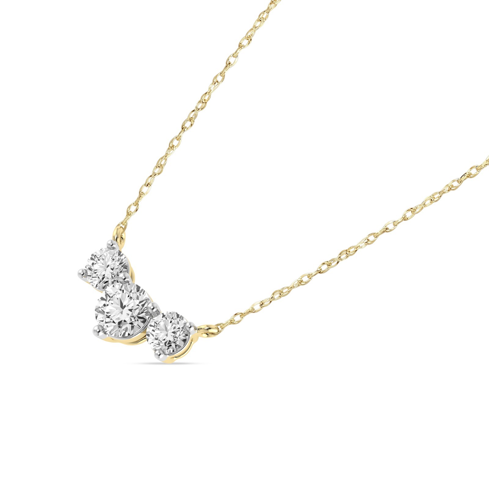 Three Stone Necklace 1.00 CTW Round Lab Grown Diamond Necklace 10K Yellow Gold