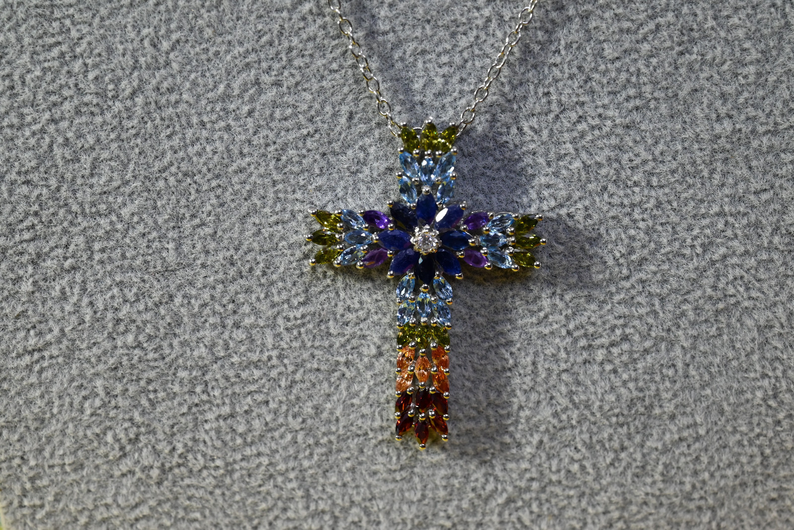 Cross Pendant Multi Gemstone Marquise Cut Gemstone Gift For All Occasions