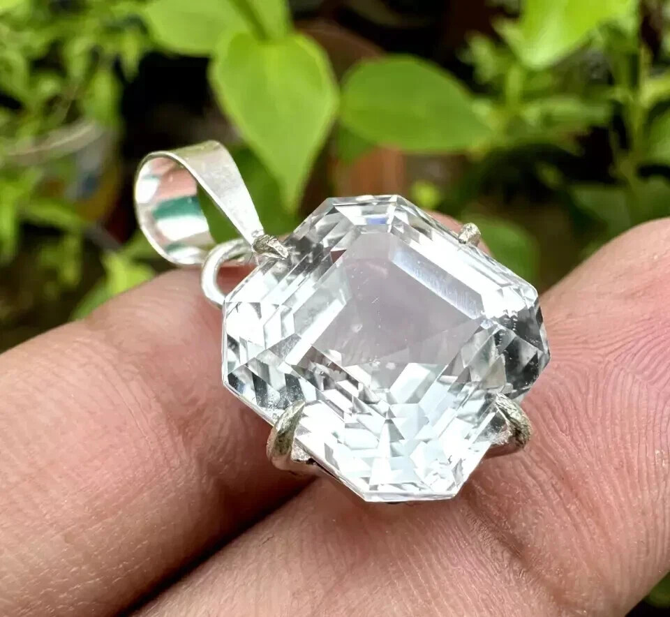 39 Carat Ceylon Natural White Sapphire Pendant, Asscher Cut, AGL Certified