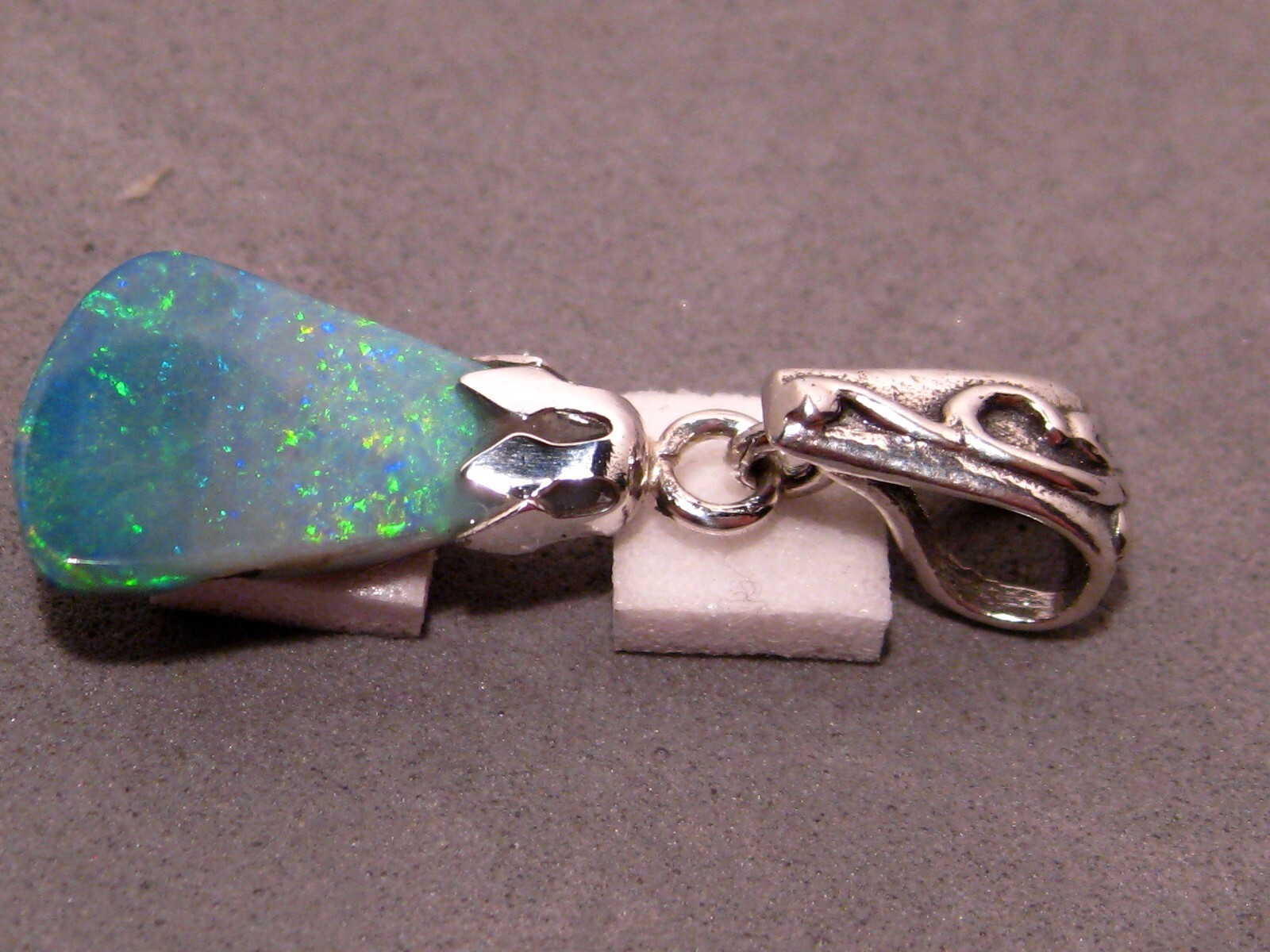 Green Opal Pendant – Solid Australian Opal – Sterling Silver , Sparkle Effect