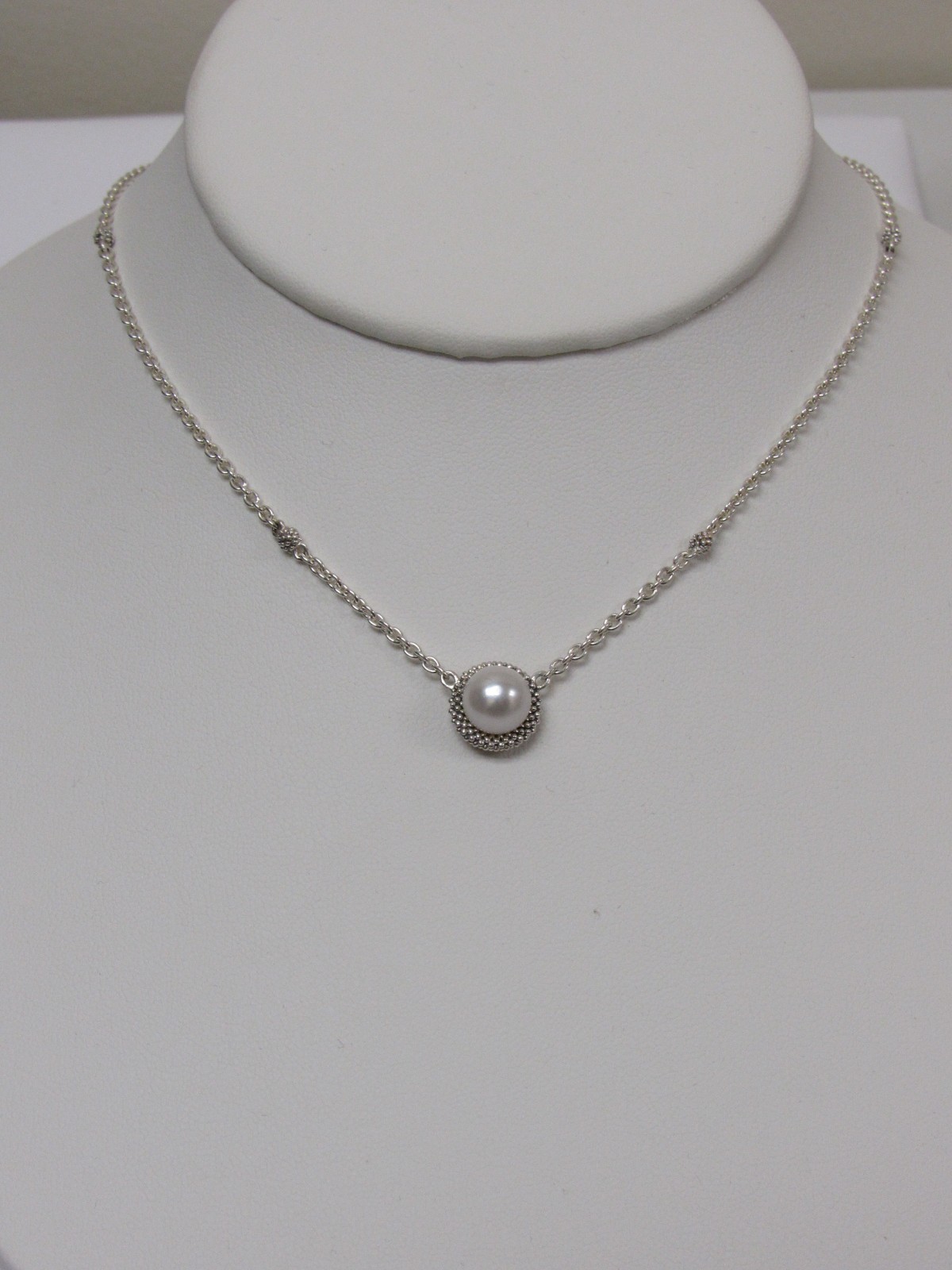 Designer LAGOS Sterling Silver Luna Pearl Necklace