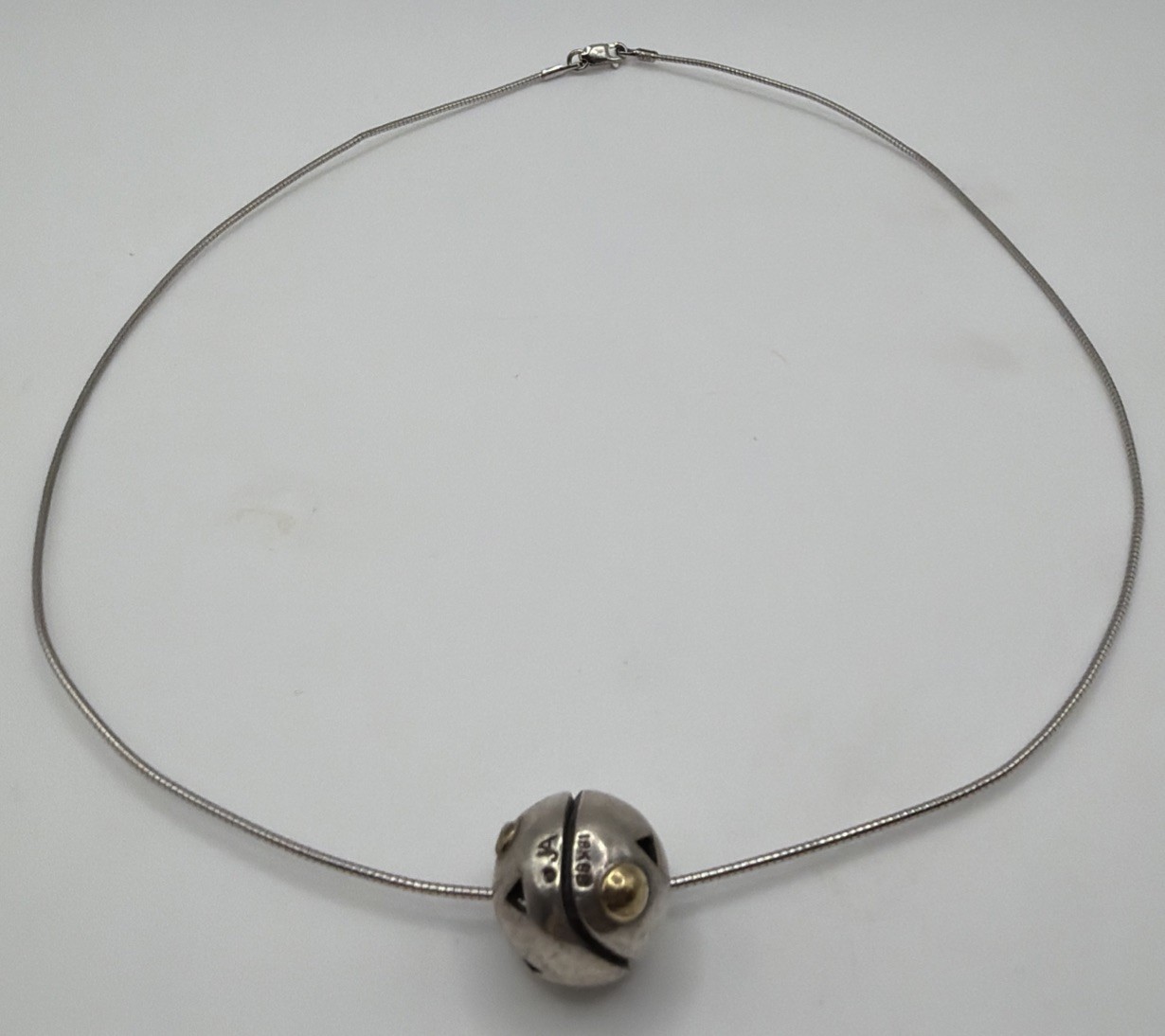 John Atencio Solar Sterling & 18k Gold Ball Charm Pendant Necklace 16.25”