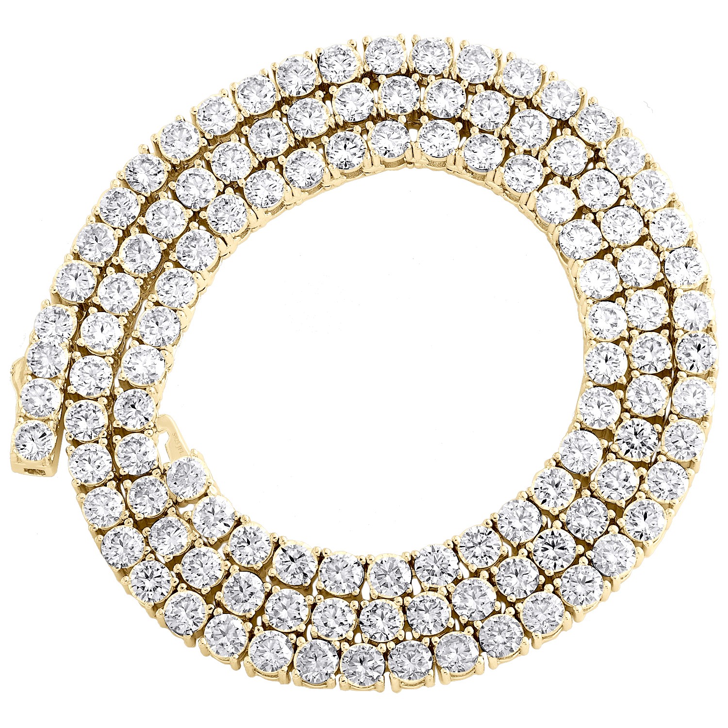 .925 Silver Yellow Gold Plated VVS Moissanite Prong 4mm 1 Row 22″ Chain 29.5 CT