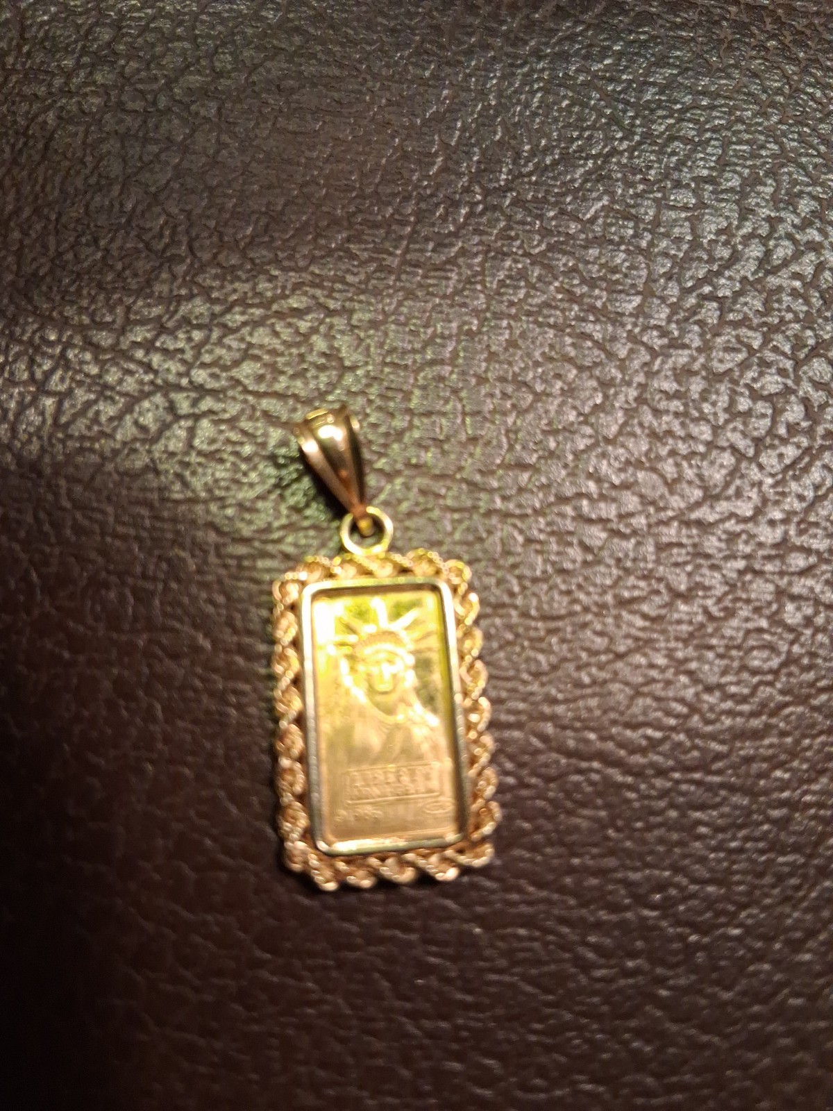 Credit Suisse .999 Gold Bar 14K Gold 1g 1985 Liberty In Gold Rope Pendant