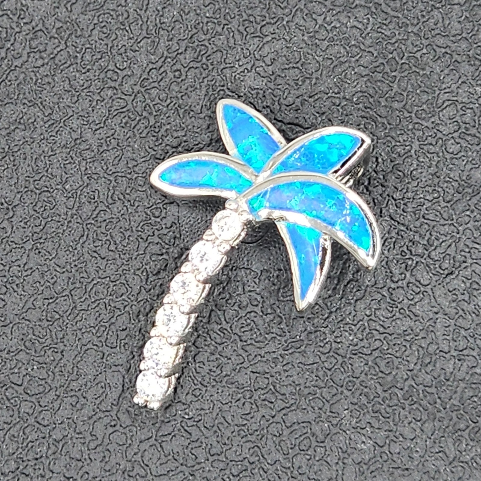 925 NEW Sterling Silver Pendant- Lab Opal Palm Tree 22mm Length 16mm Width