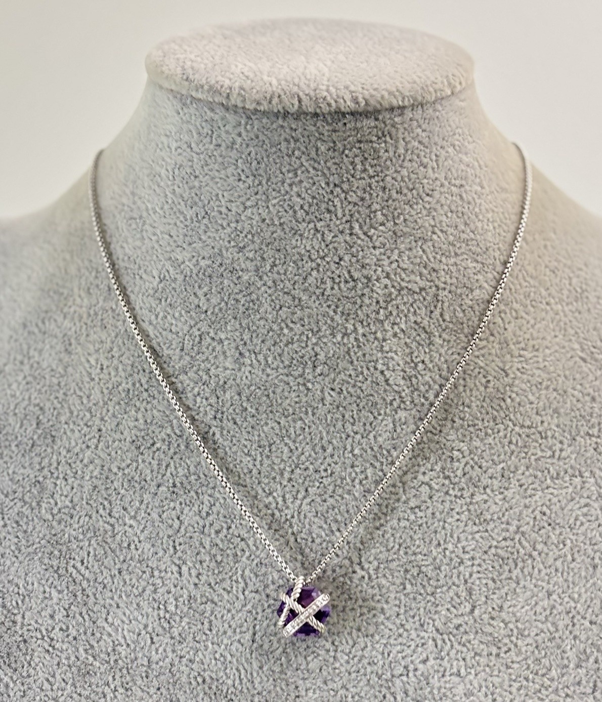David Yurman Cable Wrap Pendant Necklace with Amethyst 16-17″