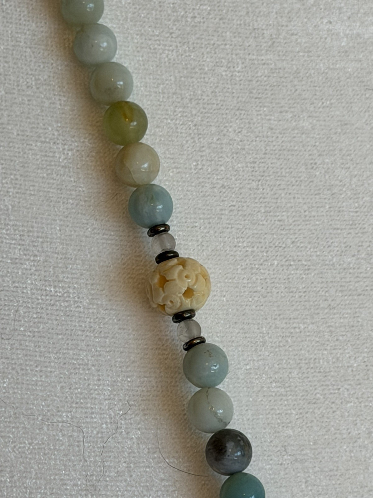 Silver & Sage Mala Necklace Green Amazonite and Quartz Pink Rose Tassel NEW