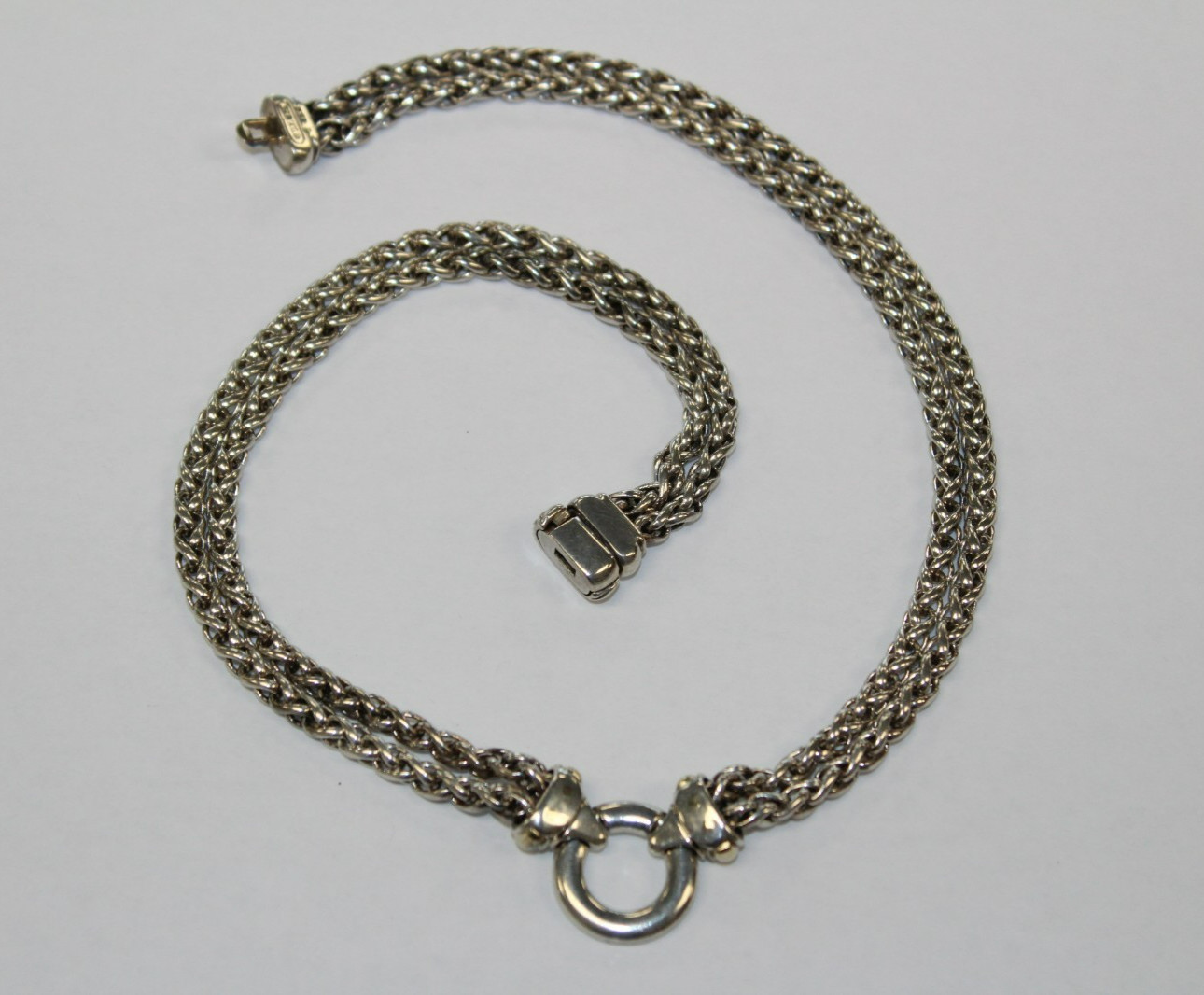 David Yurman Sterling & 18k Double Wheat Chain Amulet Necklace 16″ [016WEA]