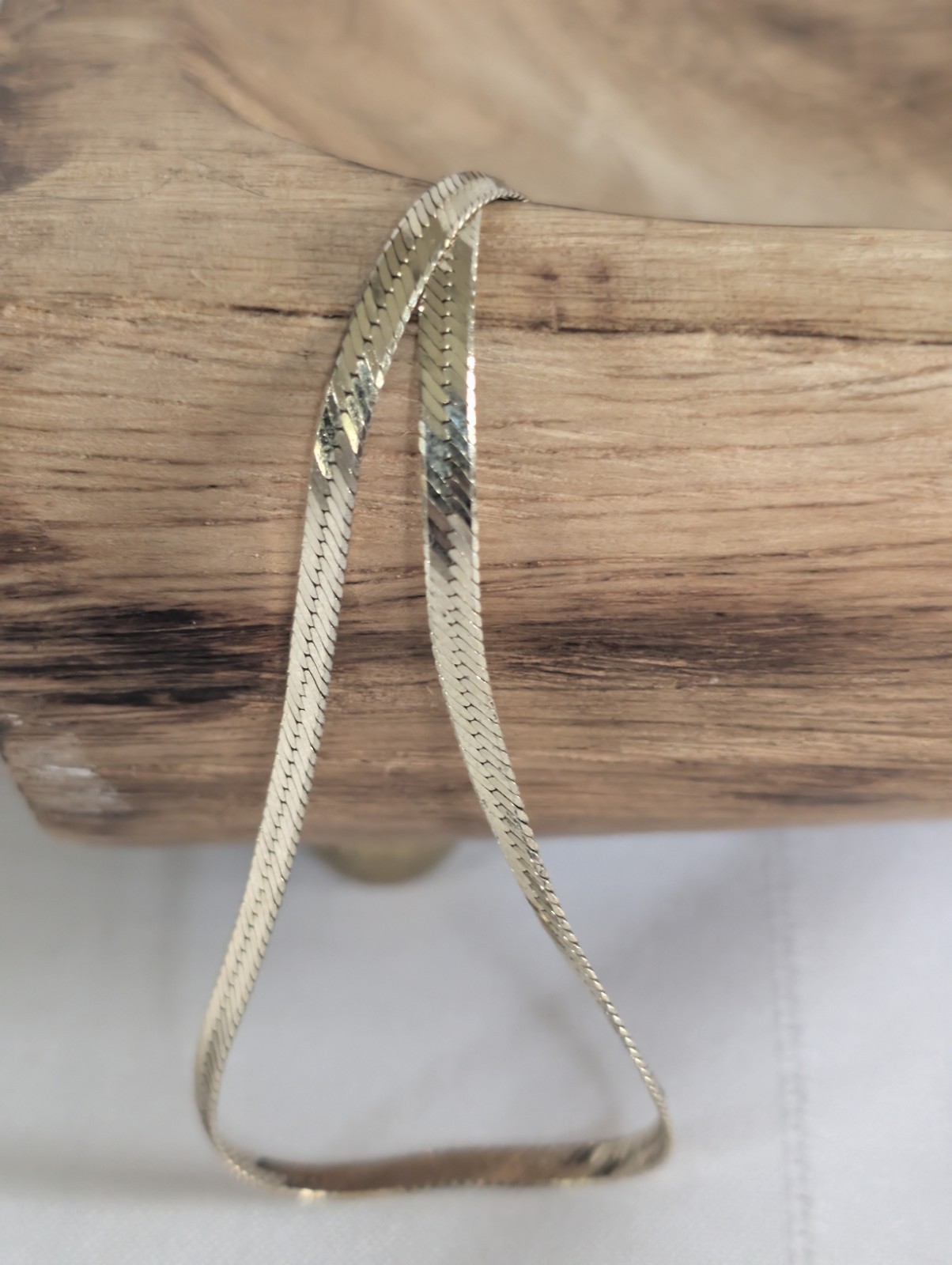 Gold Tone Sterling Silver Herringbone Chain Necklace 3mm 16″