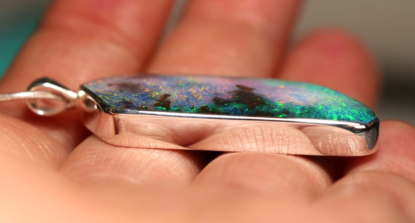 BIG Australia Natural Queensland Solid Boulder Opal Silver 925 Pendant Hallmark
