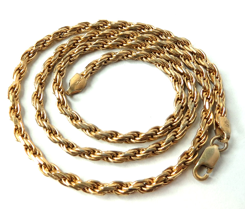 VTG ROPE STERLING SILVER GOLD PLATED CHOKER NECKLACE CHAIN 17″ LONG & WEIGHT 16g