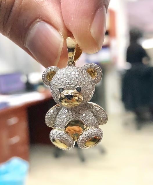 1.00 Ct Round Cut Lab Created Diamond Teddy Bear Pendant Gift Yellow Gold Plated