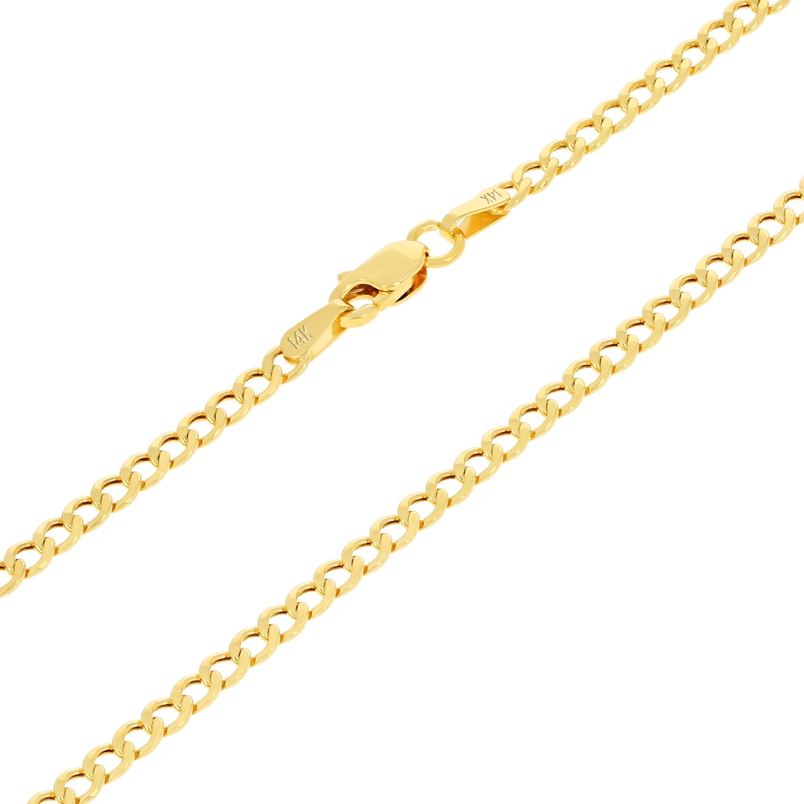 14K Yellow Gold 2.5mm Italian Cuban Curb Chain Link Necklace Mens Women 16″- 26″