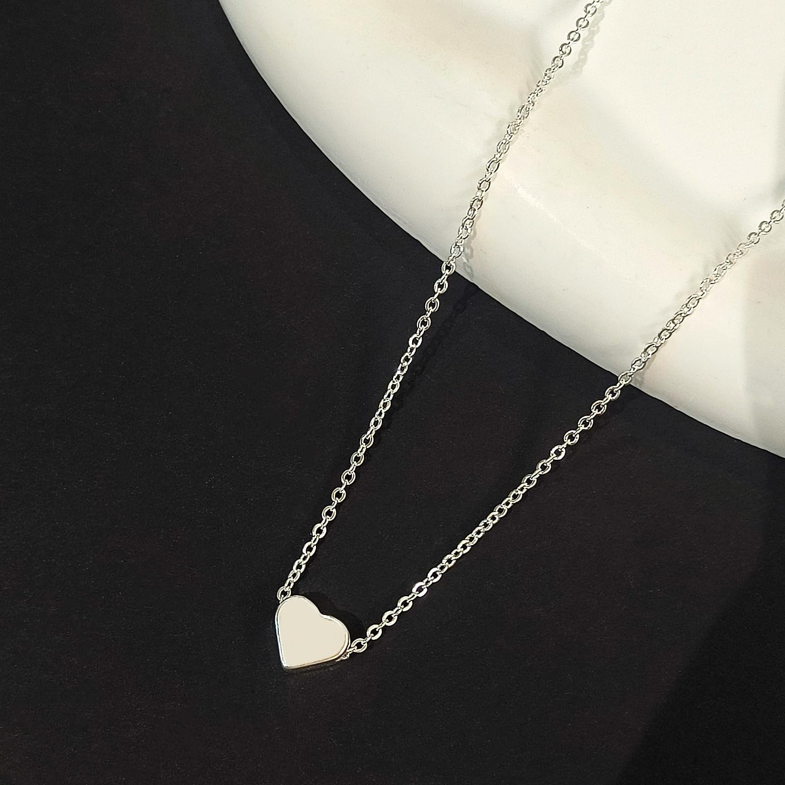 Tiny Heart Necklace Sterling Silver Dainty Cute Heart Choker Necklaces Simple He