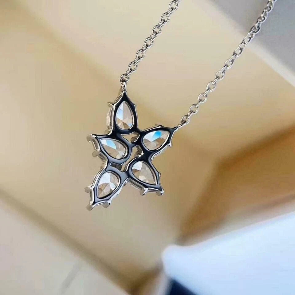 2Ct Pear Cut VVS1/D Diamond Cluster Pendant Solid 14K White Gold Over Free Chain