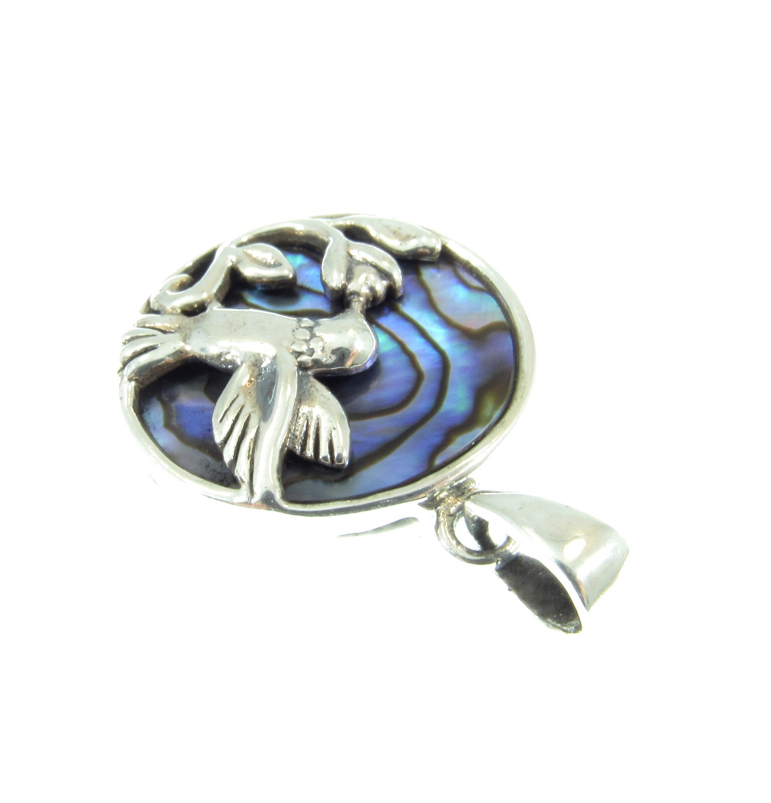 Solid 925 Sterling Silver Hummingbird Flower Pendant w/ Abalone Paua Shell