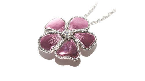 18K Purple Gold & Platinum Flower Necklace 10K Gold Chain | Made in Japan