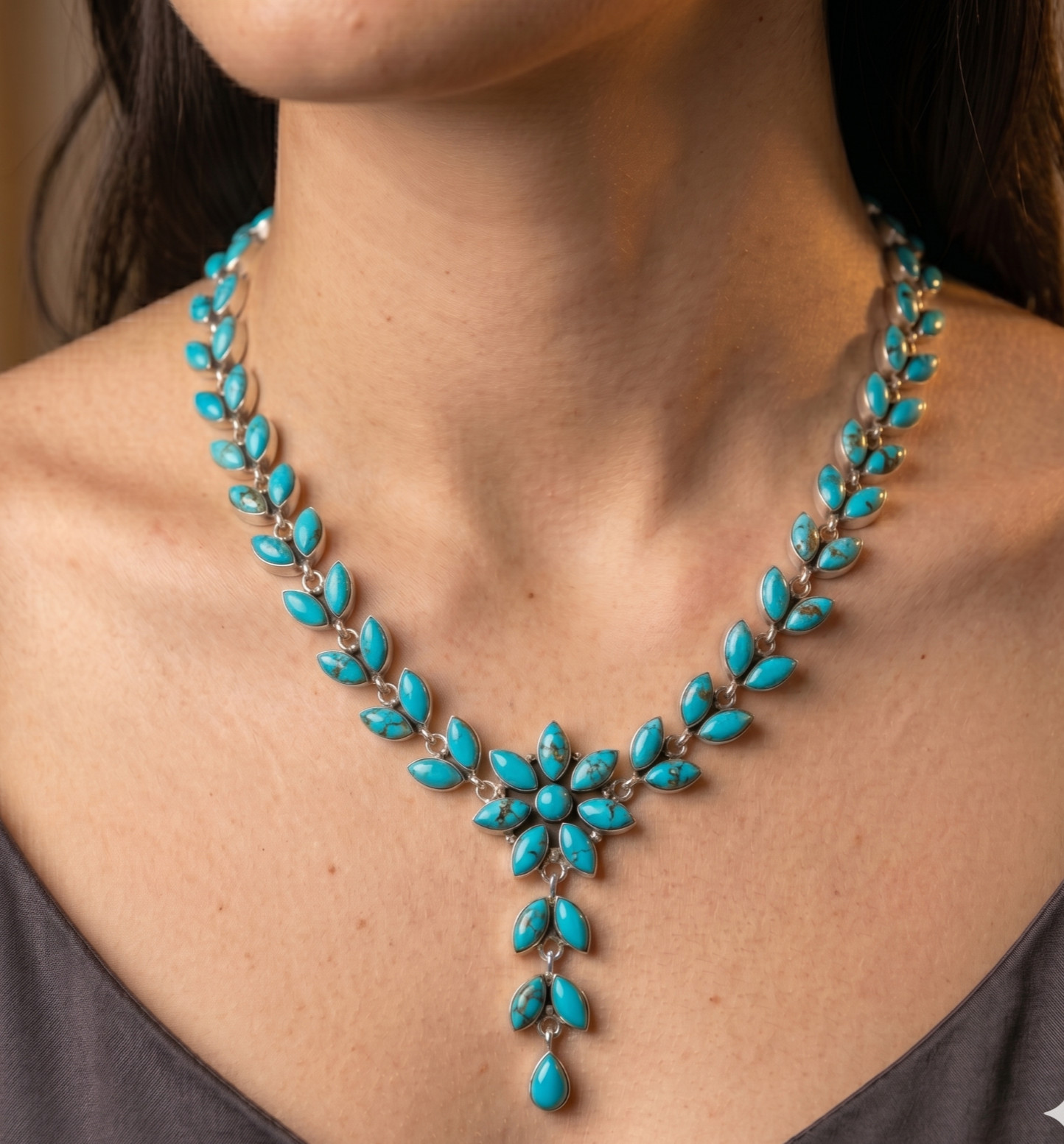 Turquoise Gemstone Handmade 925 Sterling Silver Jewelry Necklace ADJ Sz-18″