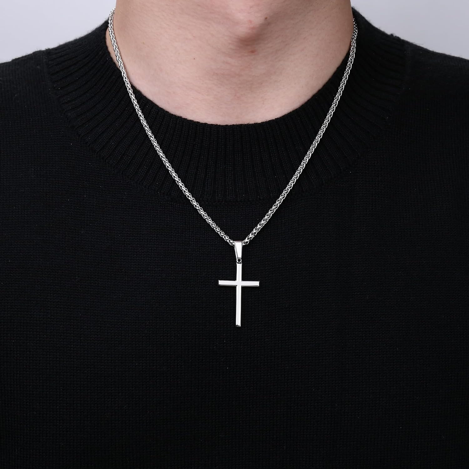 Sterling Silver Cross Necklace with Removable Pendant and Wheat Chain, 16-30