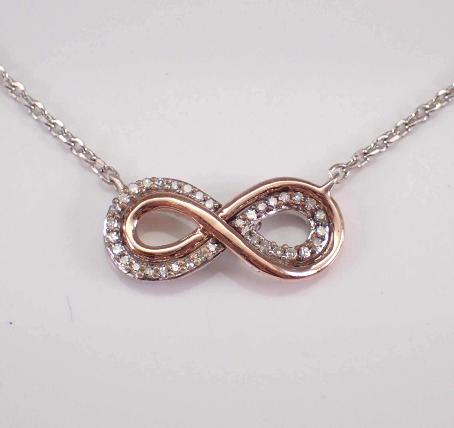 .40 Ct Moissanite Infinity Shape Pendant Necklace Womens 14K Rose Gold Plated