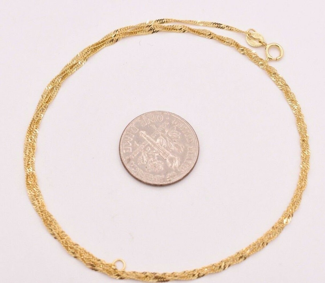 1mm Singapore Rope Chain Real SOLID 10k Yellow Gold Necklace 20” Inches