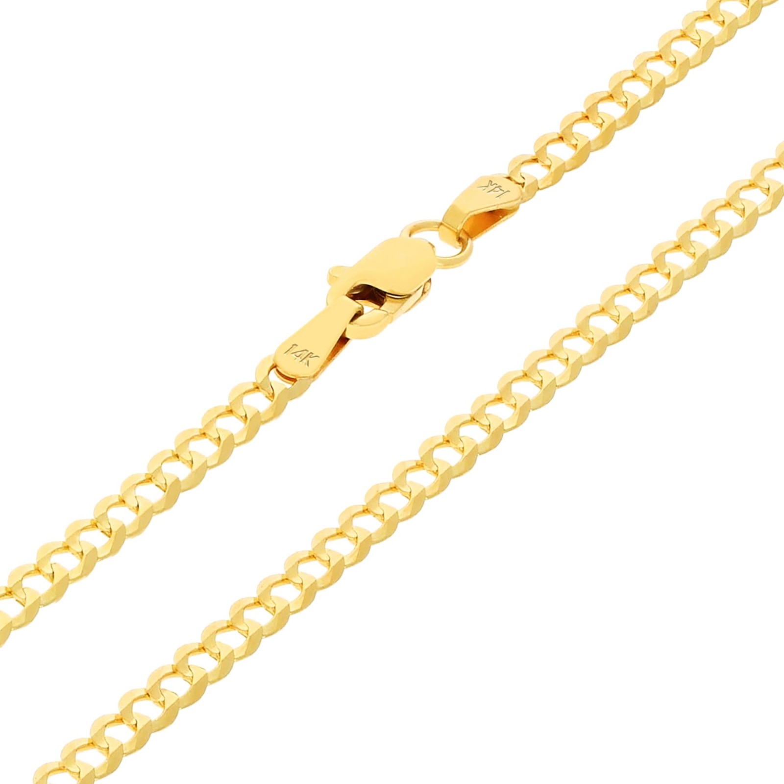 14K Yellow Gold 2.5mm Solid Curb Cuban Chain Link Mens Womens Necklace 22″