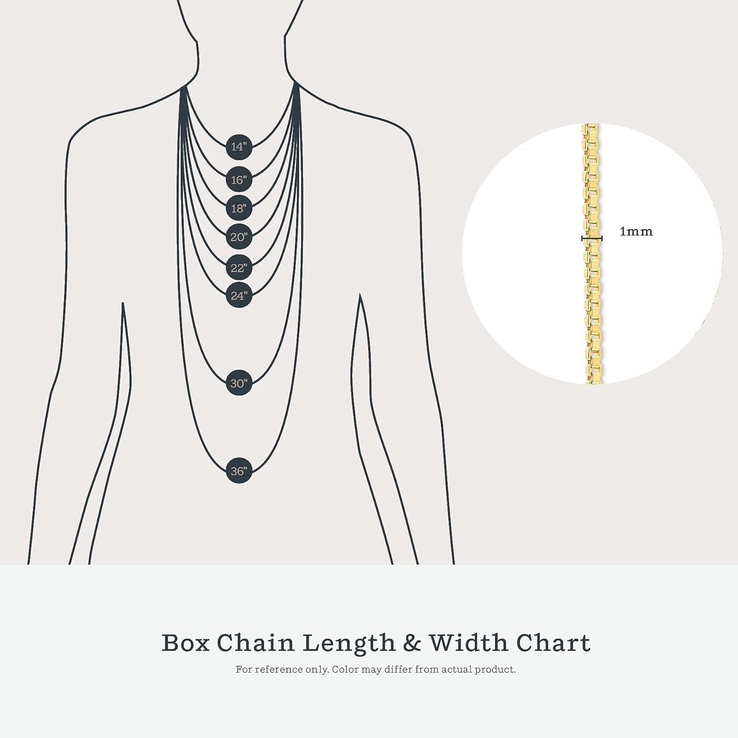 Technibond 14K Gold Plated Sterling Silver Box Chain Necklace 1mm 16-30 Inch