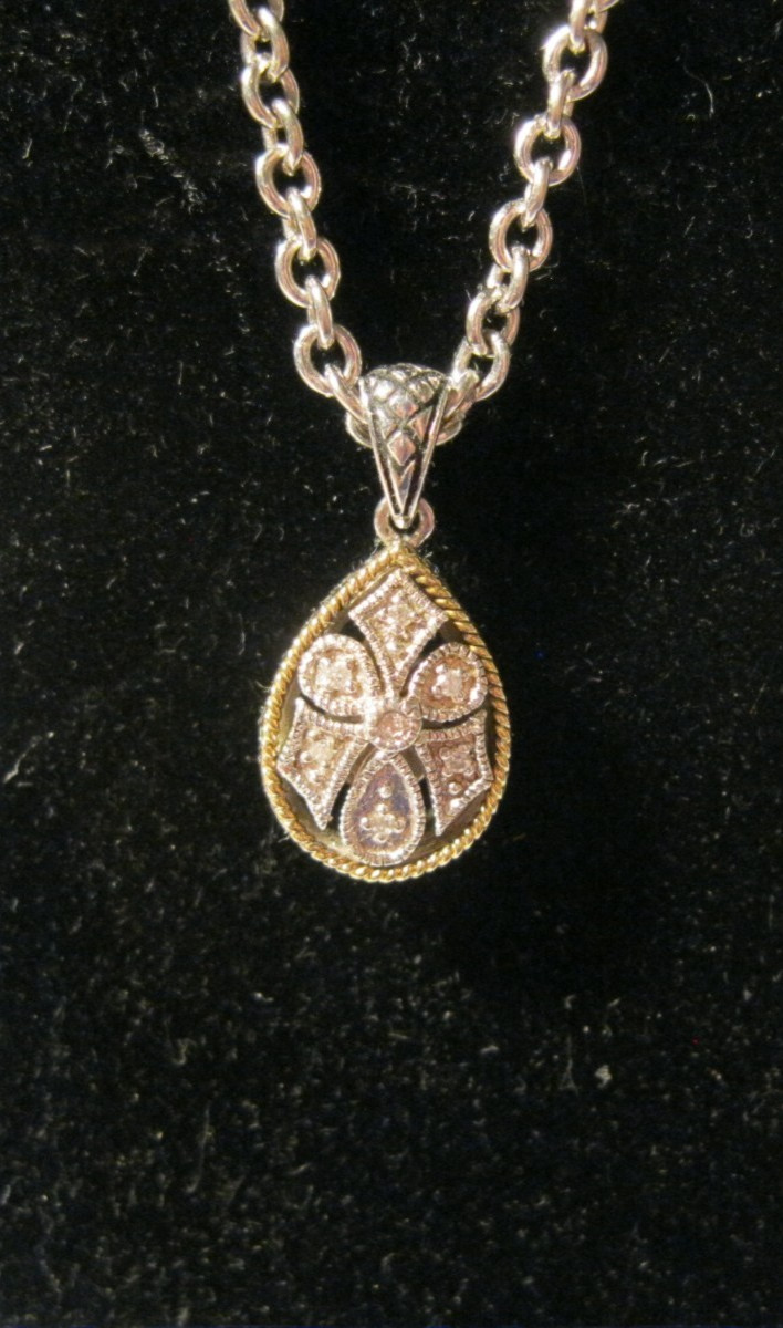 A. CANDELA STERLING SILVER & DIAMOND PENDANT W/19″ ADJ. CABLE CHAIN! AUTHENTIC!