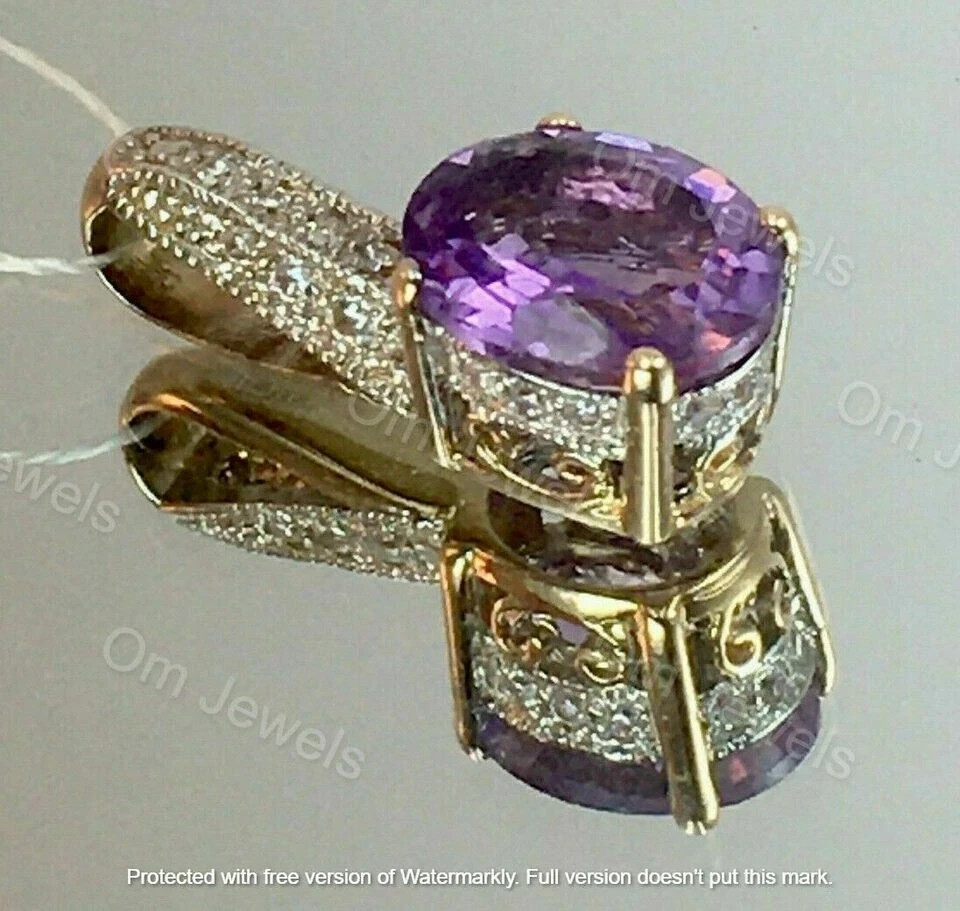 2Ct Oval Cut Amethyst Solitaire Pendant 14k Yellow Gold Finish 18″ Free Chain