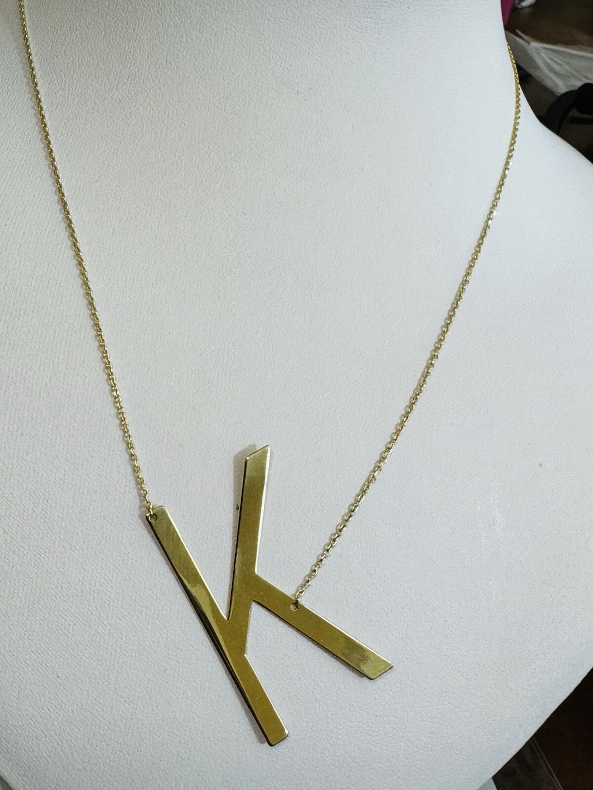 18K 750 18C Gold Letter K initial Necklace 16.5/17.5” Long 1mm 4.1g