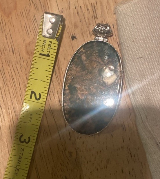 925 Sterling silver oval shaped moss agate pendant