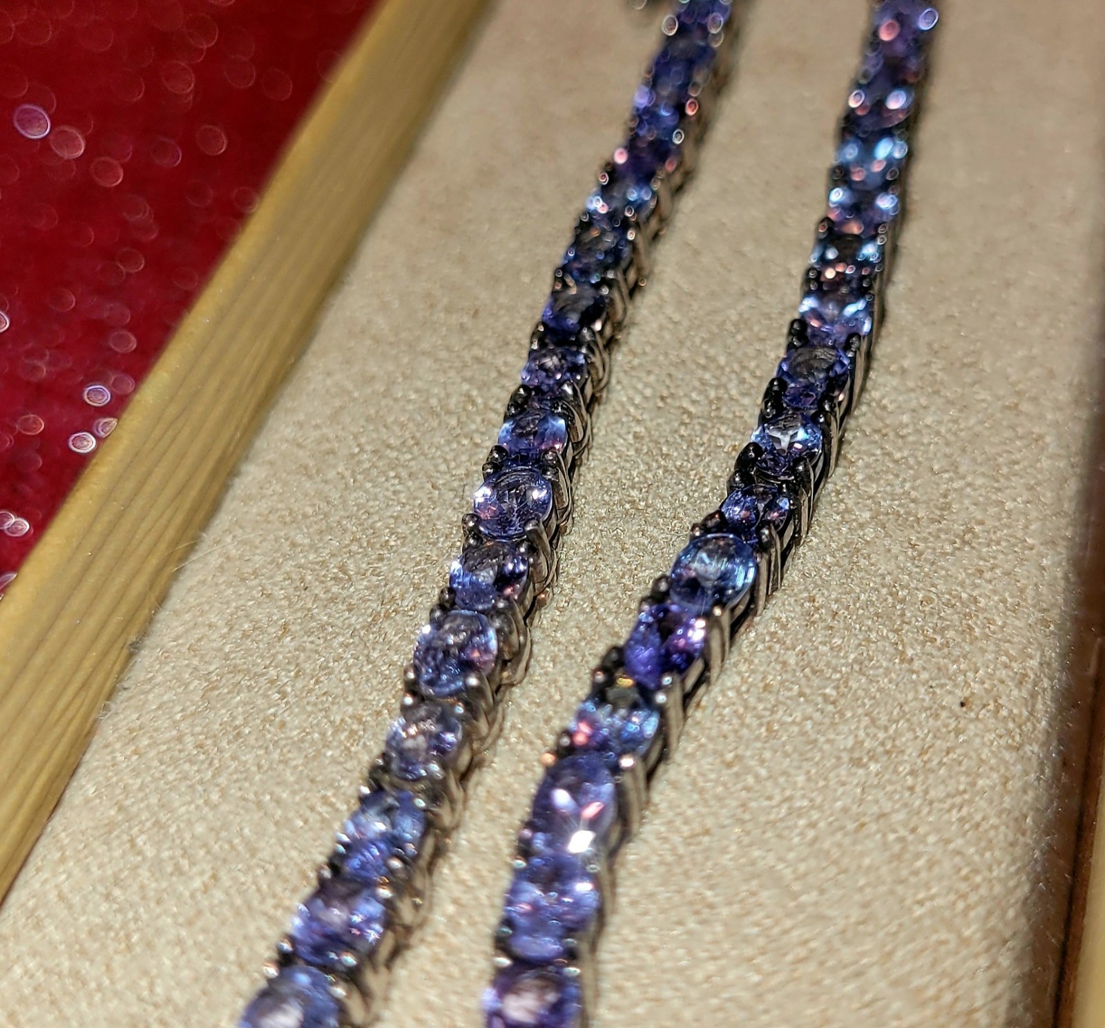 JTV Blue Tanzanite Tennis Chain Necklace Sterling silver W/ Original Box 18in