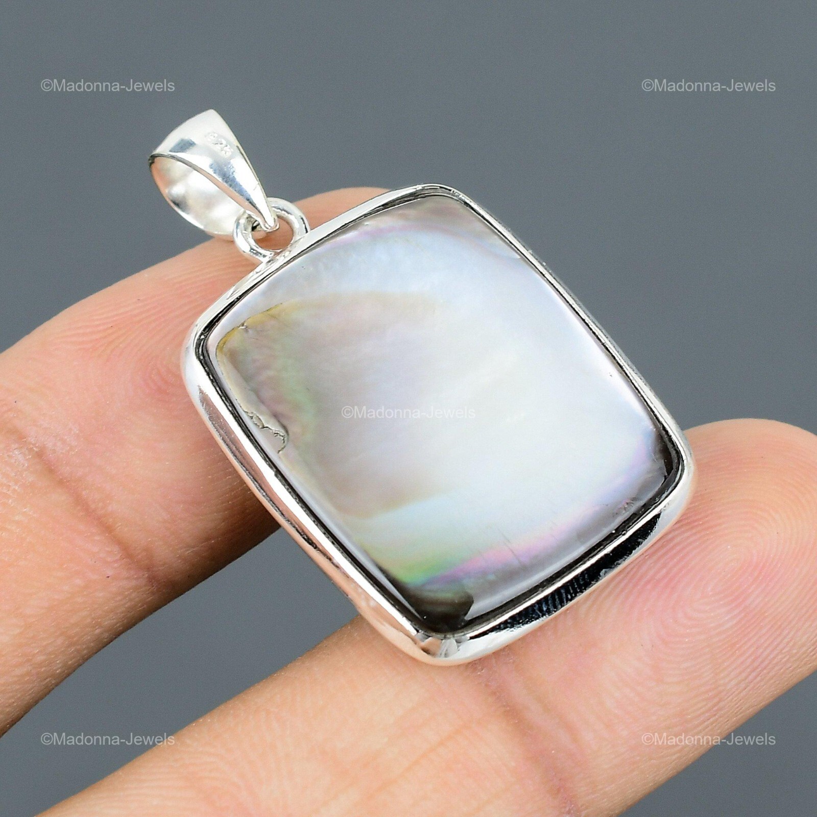 Mothers day Sale Sterling Silver Radiant June Natural Mother Of Pearl Pendant