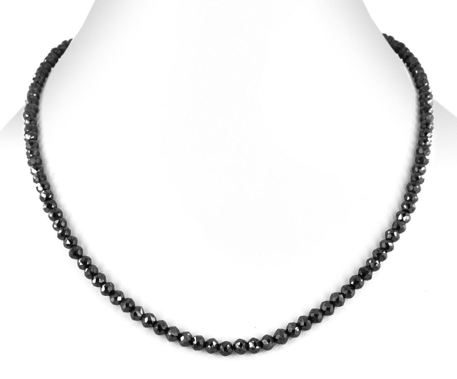 4 mm Black Diamond Beads Single row Necklace AAA Quality 16 Inch Certified !