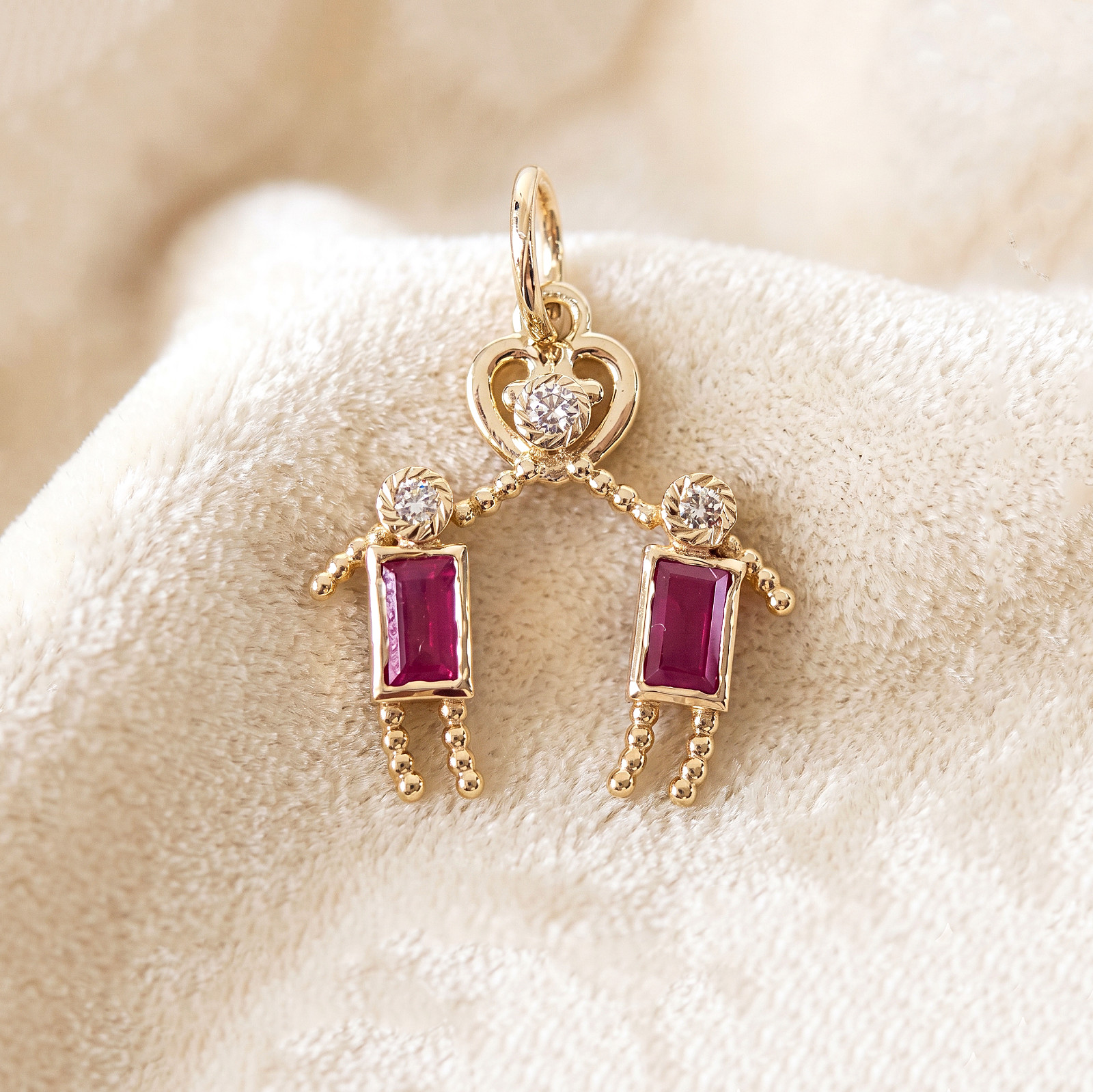 9K Yellow Gold Ruby & Diamond Pendant | Unique Couple Charm Pendant For Her/Him