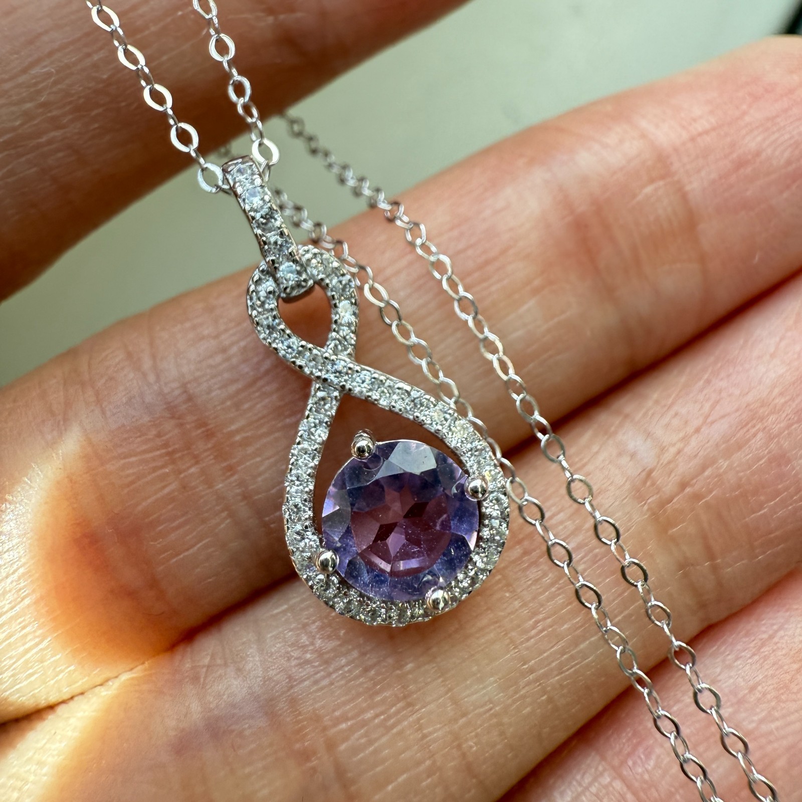 925 Sterling Silver Necklace 6mm Natural Amethyst Gemstone Zircon Purple Chain