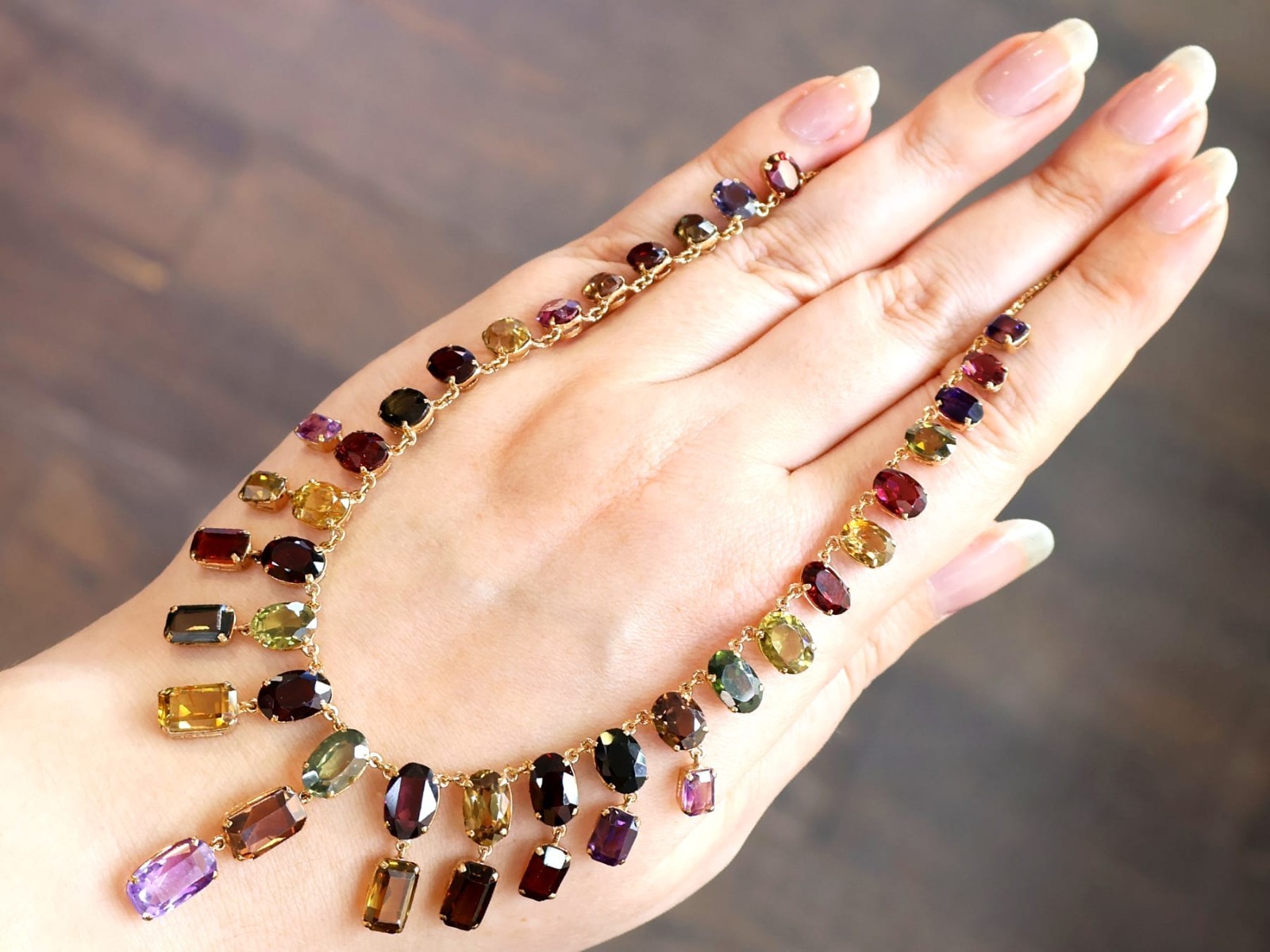 60.69Ct Zircon 6.63Ct Amethyst and 0.93Ct Iolite 9k Rose Gold Fringe Necklace