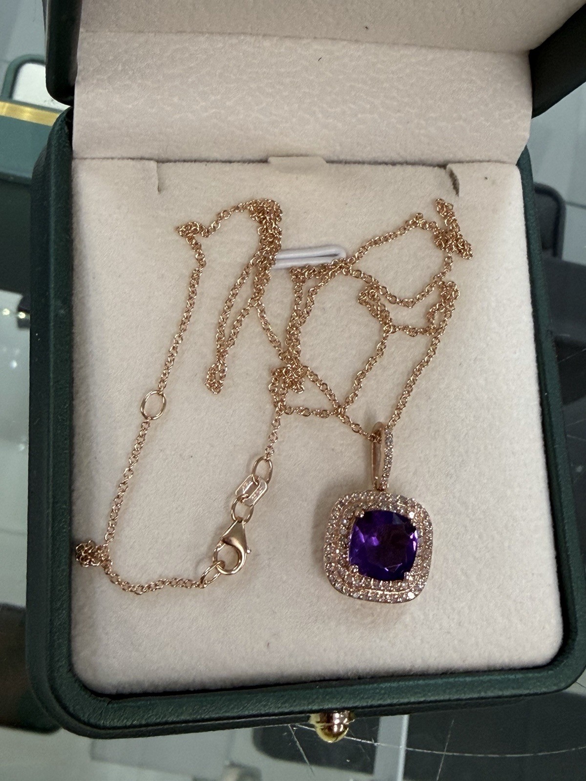 EFFY 14K Rose Gold Pendant Necklace Amethyst Diamonds 16″ & 18″