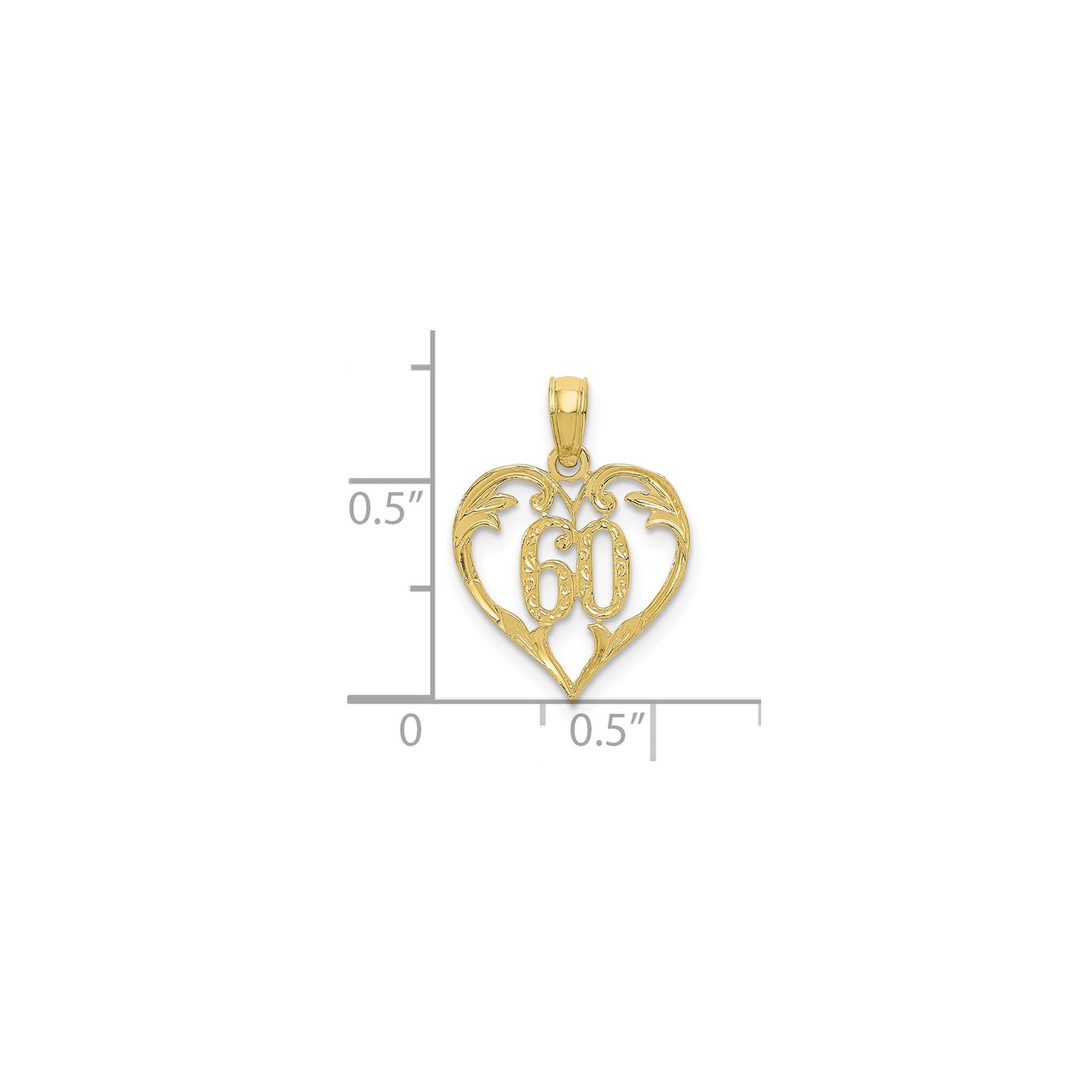 10k Yellow Gold Heart Pendant with 60 Floral Scrollwork for Anniversary Birthday