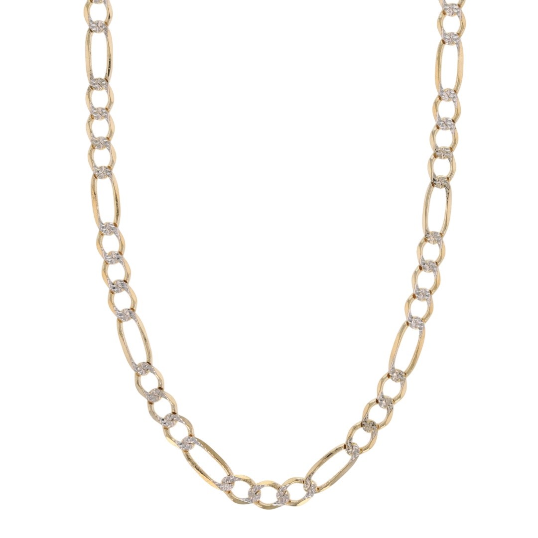 3.5mm Diamond-Cut Figaro Link Chain 18″ Necklace 10k Multi-Tone Gold 5.58 Grams