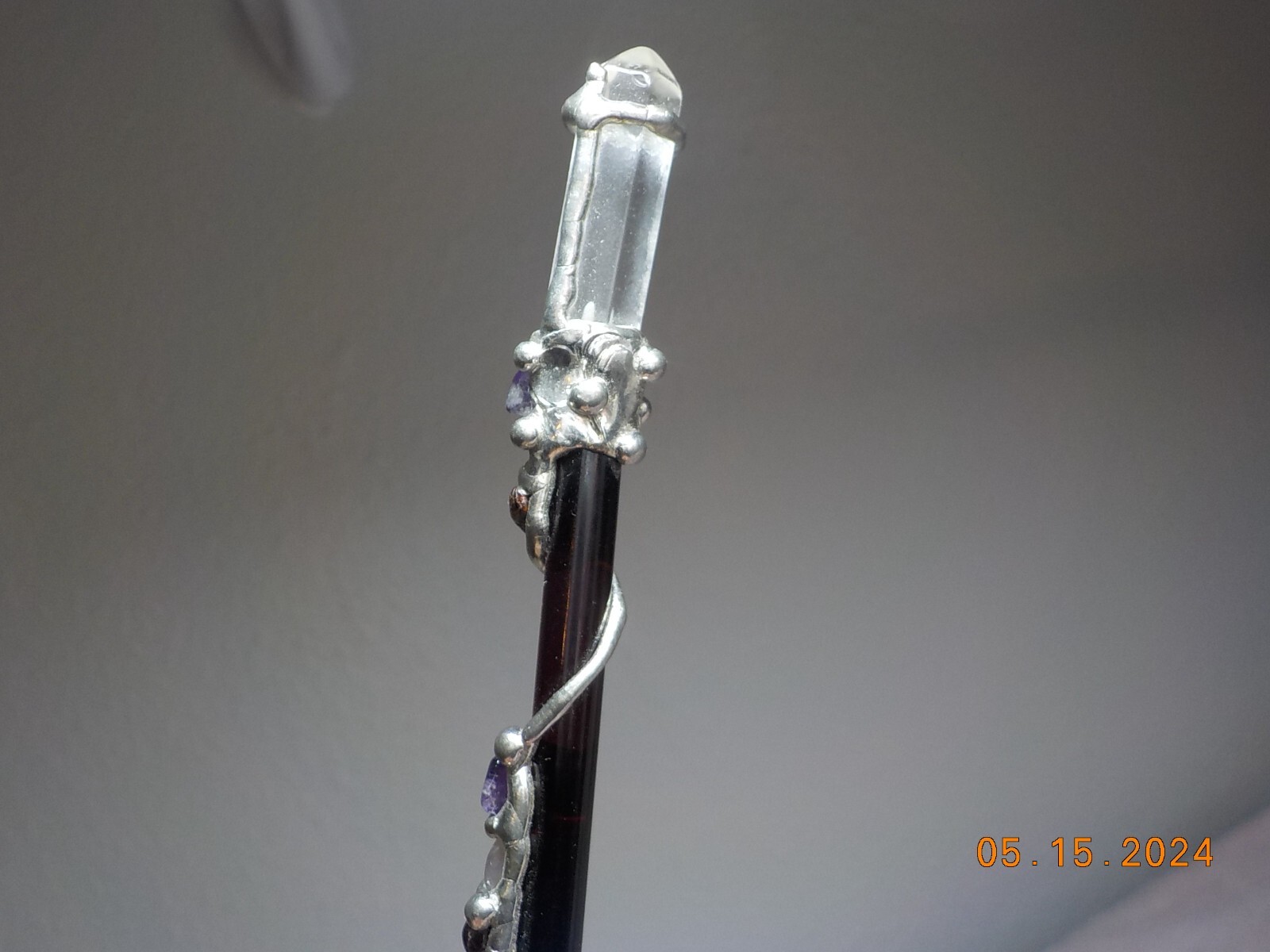 STERLING SILVER WRAPPED AMETHYST/QUARTZ CLEAR POINT/PINK QTZ HEALING WAND/STICK