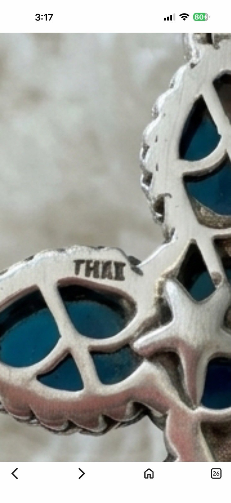 925 Sterling Silver 5 Turquoise Cabochon Cross Pendant Bezel Set Signed Blue