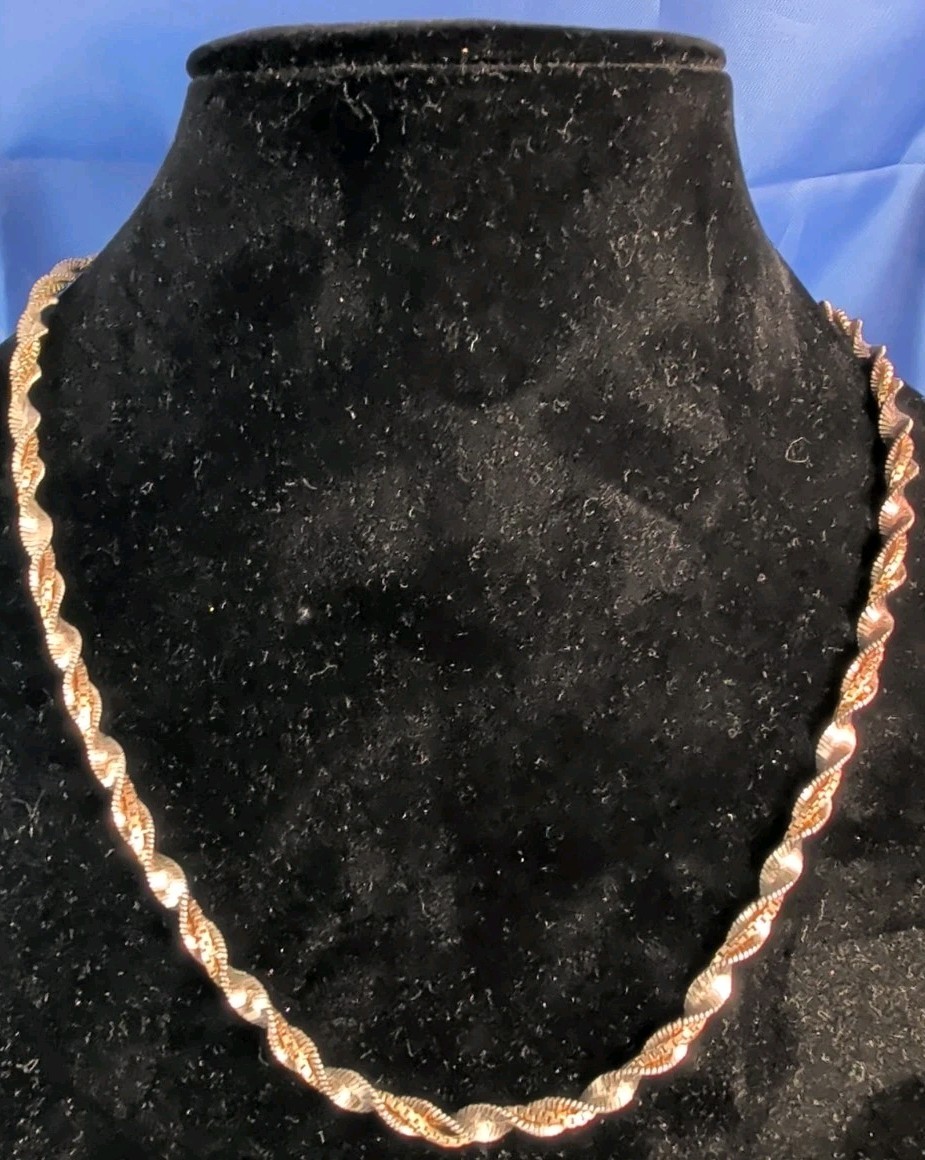925 Sterling Silver Two Tone Twisted Flat & Box Combo 18″ Chain Necklace 15.2g.