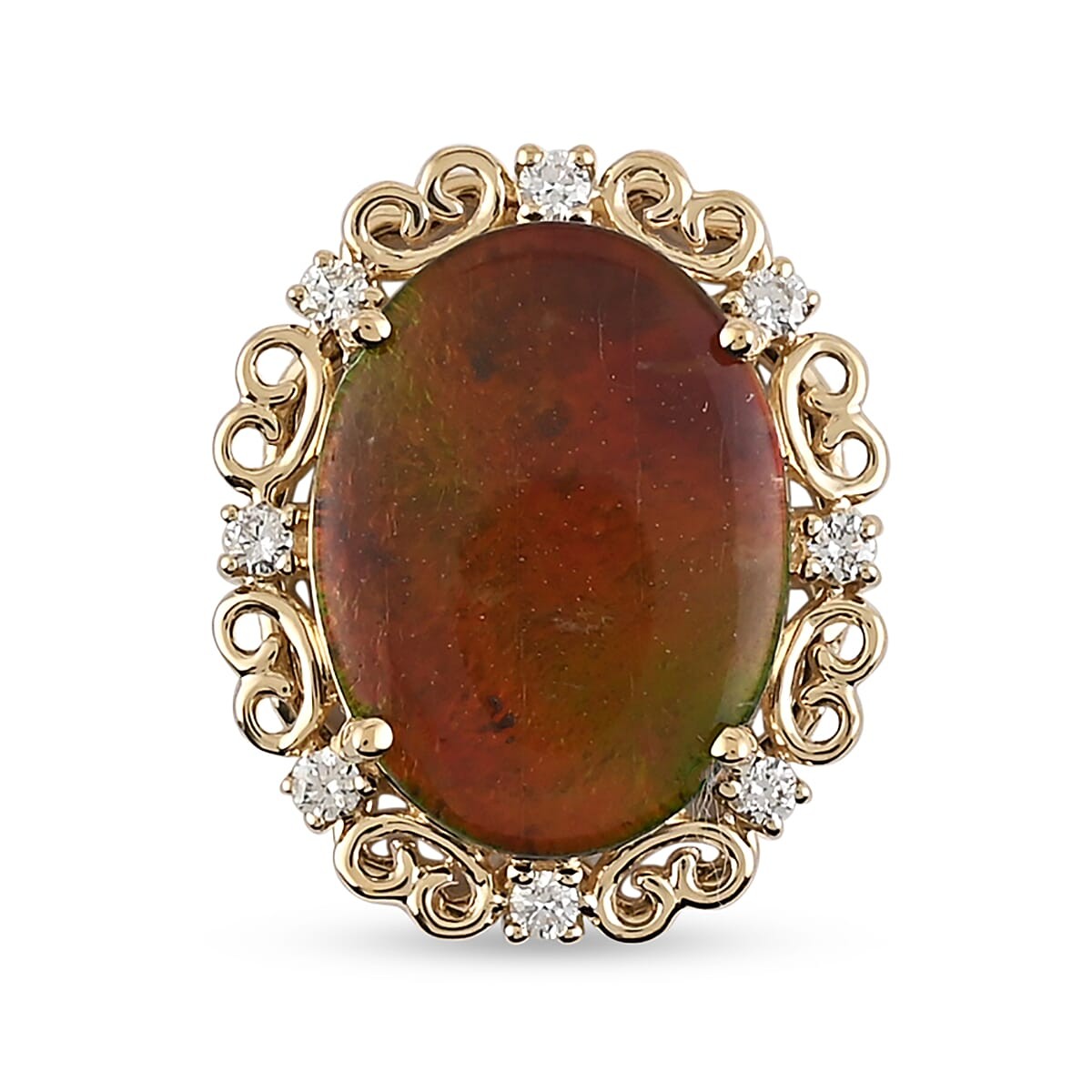 Iliana Yellow Gold Canadian Ammolite G-H SI Diamond Pendant 3.50 Grams 5.45