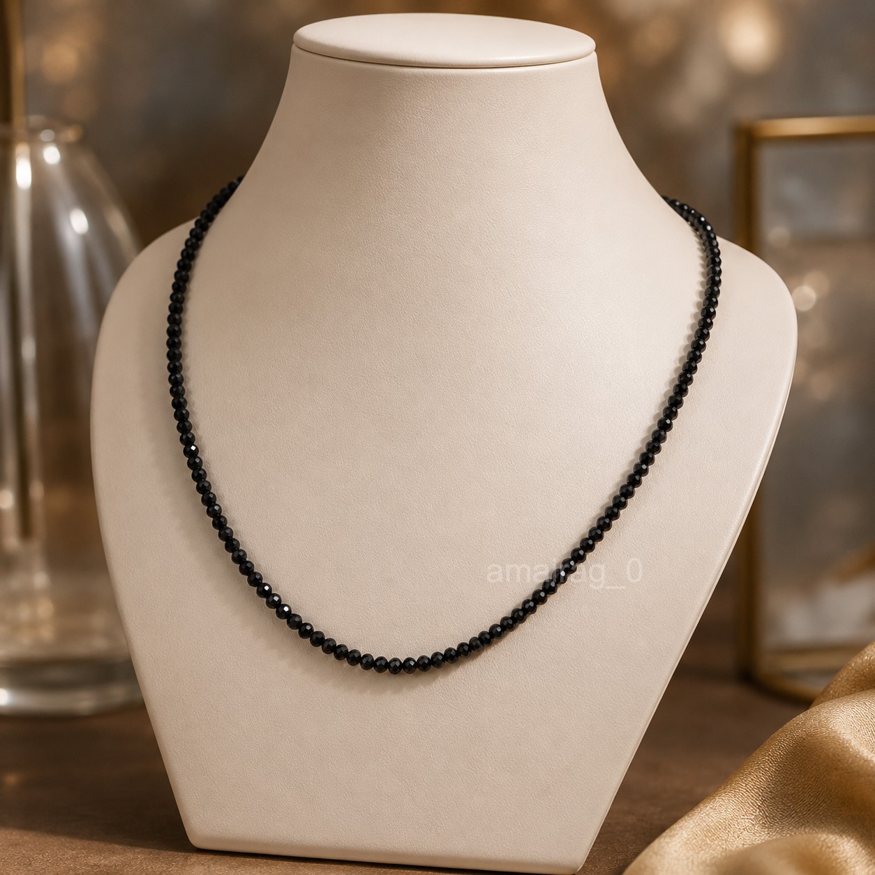 3.50mm 30 Inch Black Diamond Necklace Round Faceted Carbonado AAA Certified