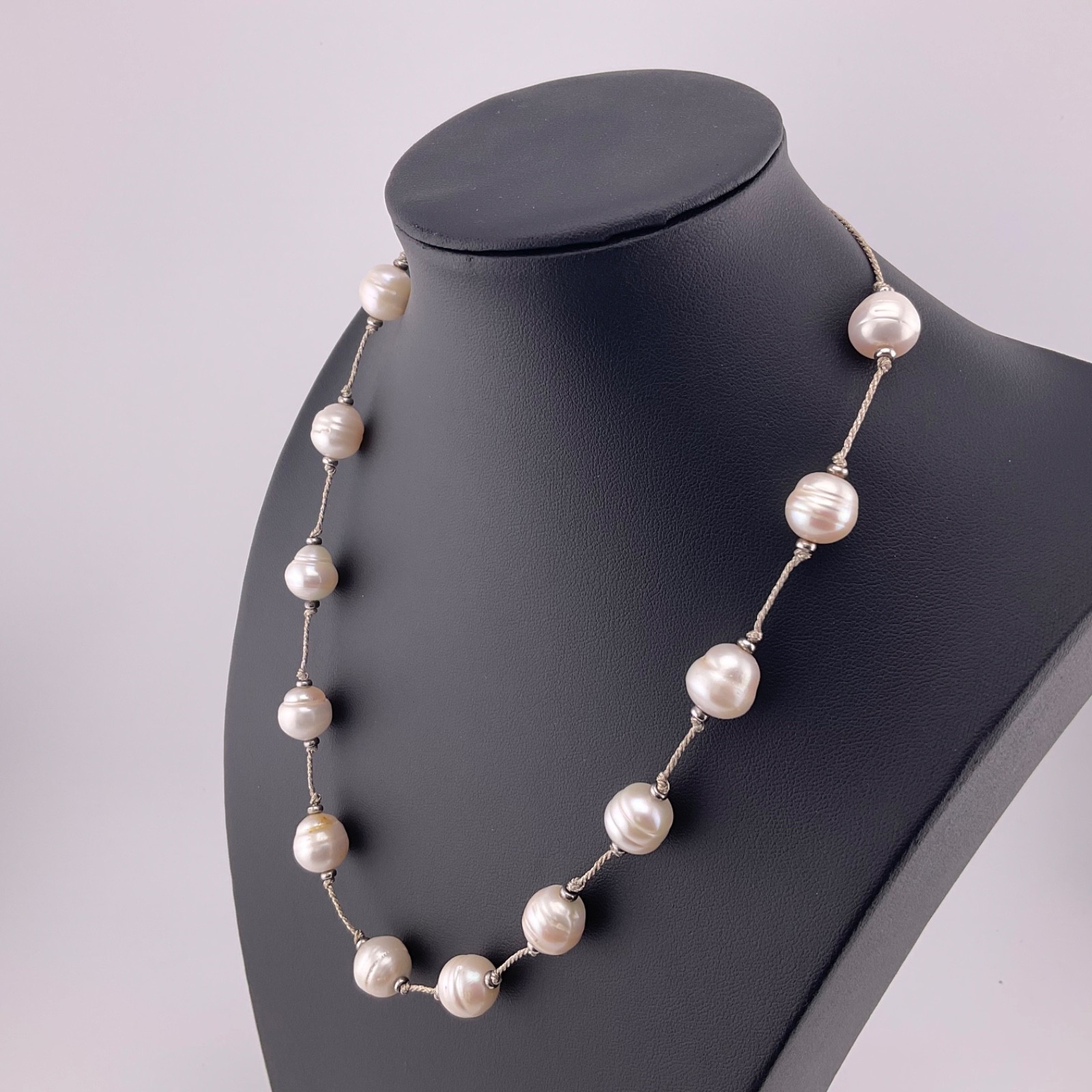 LUC Lucas Lameth Genuine Baroque Pearl Lariat Necklace Sterling Silver Tassel
