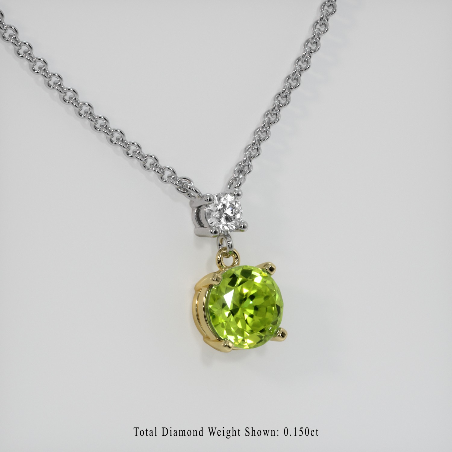 Pakistan Round Green Peridot 18K Yellow & White Necklace 1.31CT