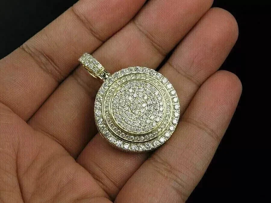 2.00Ct Round Real Moissanite Cluster Circle Pendant 14K Yellow Gold Pated Silver
