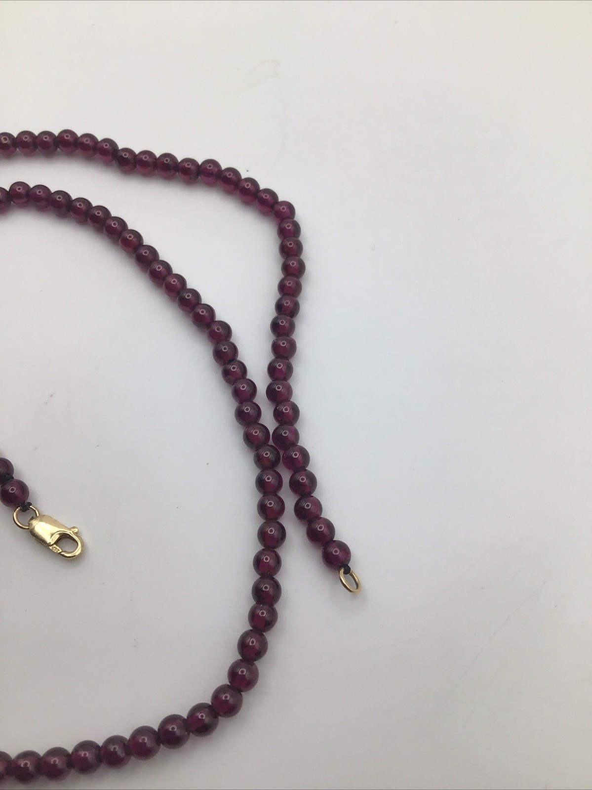 Garnet Beaded Necklace W/ 14k Yellow Gold Clasp 17.5” 3.5mm Beads