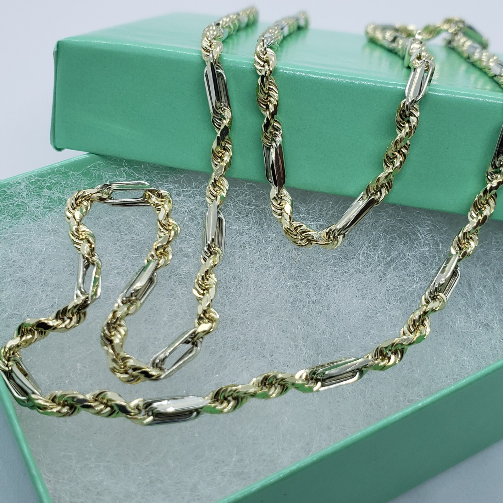 Authentic 14k Gold Two Tone Figarope Chain Necklace or bracelet 3mm-6mm 7″-30″